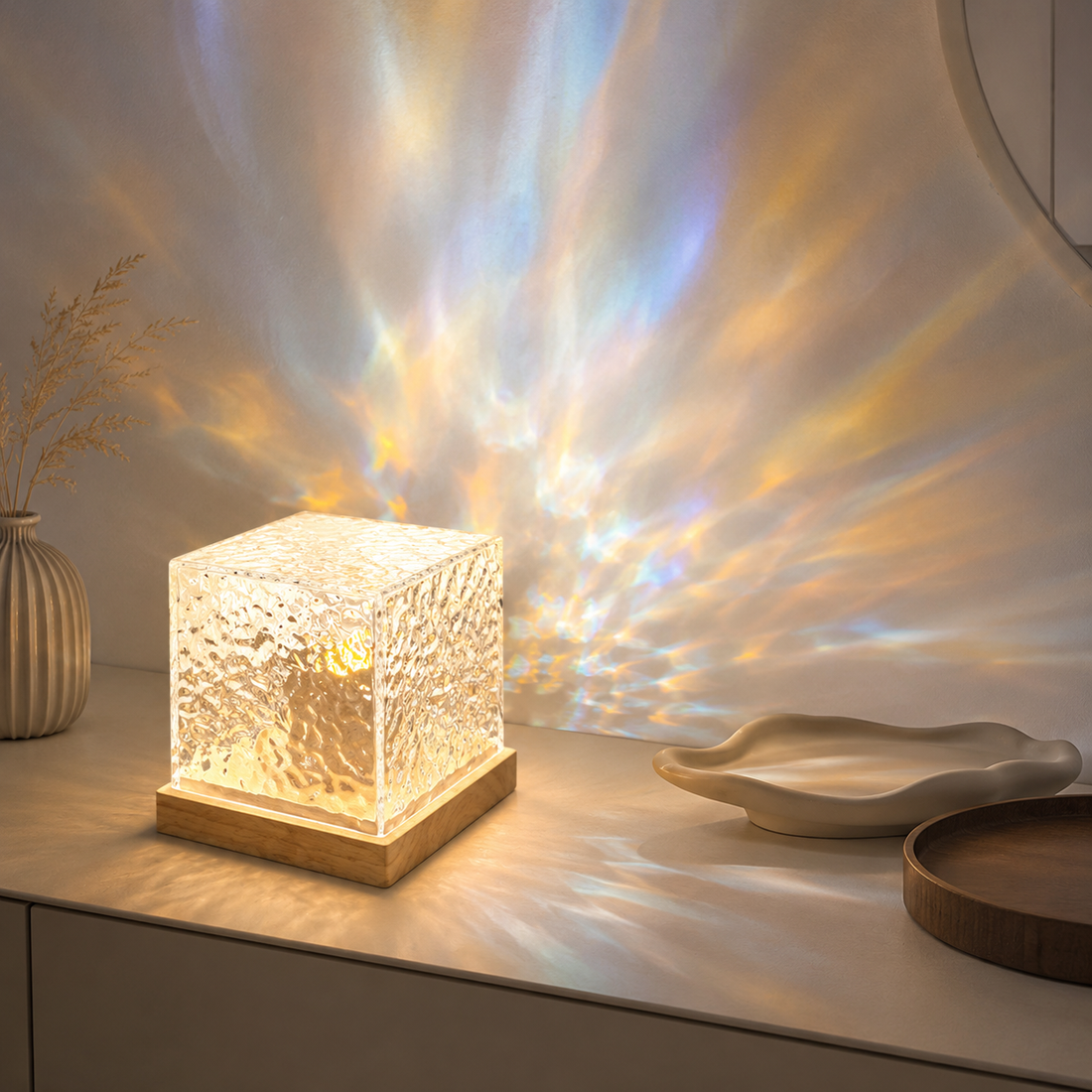 Modern Ice Cube Night Light with 16-Color LED Base