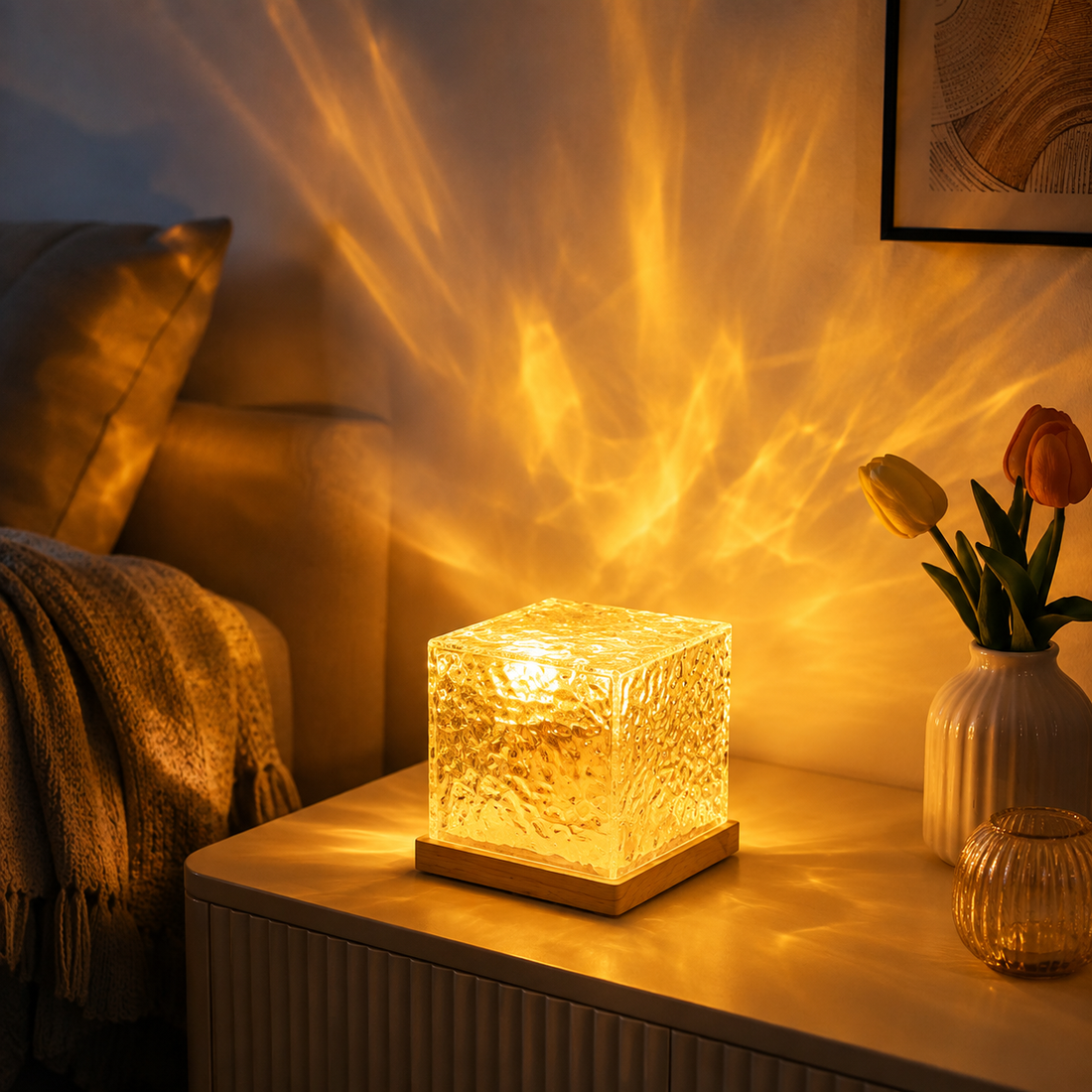 Modern Ice Cube Night Light with 16-Color LED Base