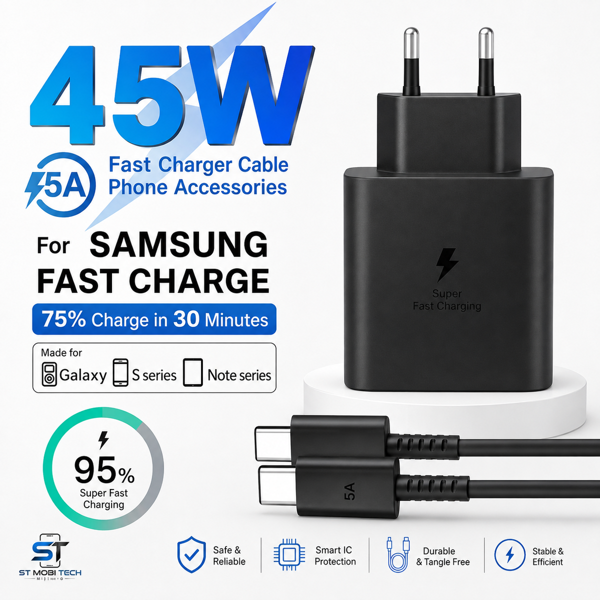 Samsung 45W Super Fast Charger | Type-C PD Charger + Cable